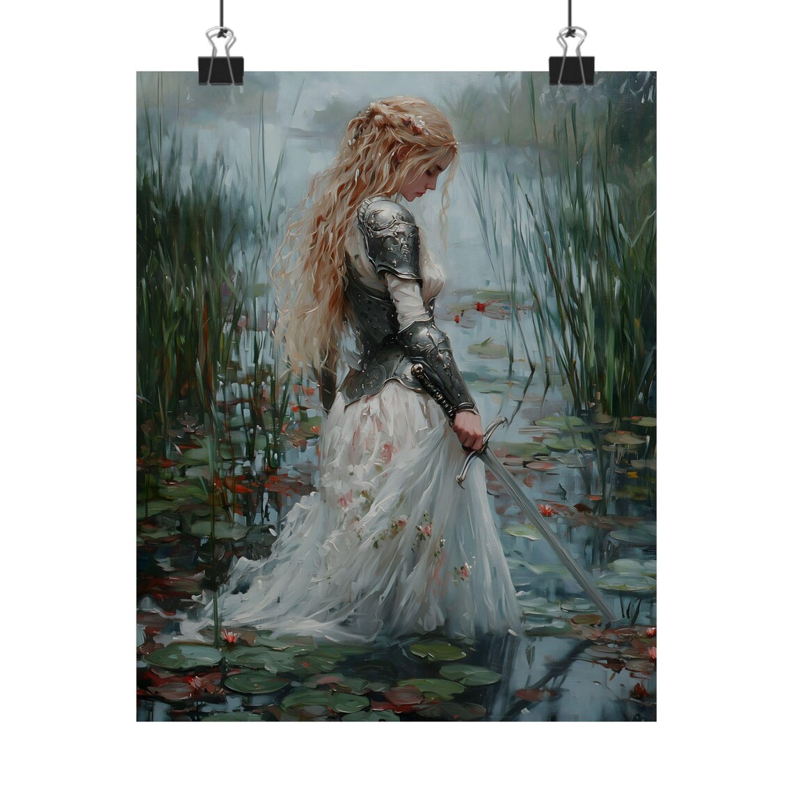 Victorian Woman With Sword, Moody Lake Art Print - Image 2