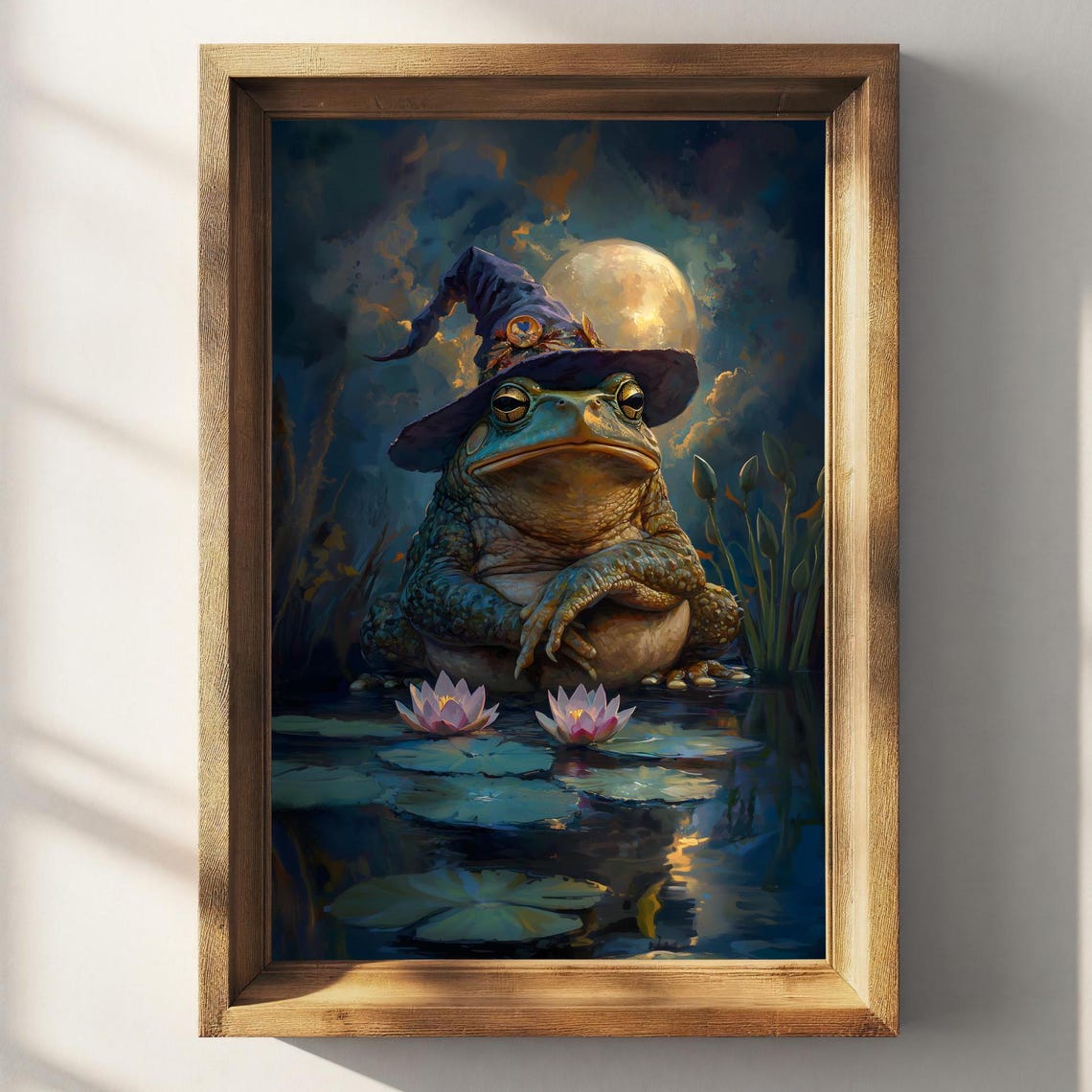 Wizard Toad Wearing Hat Before Full Moon With Water Lilies Print - Image 2