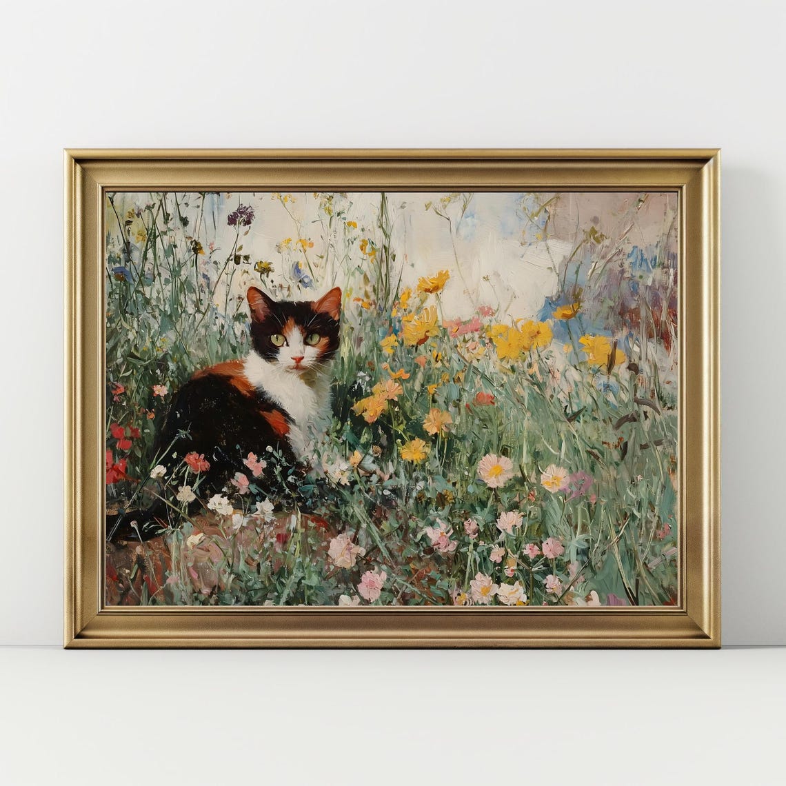 Cat Floral Painting Vintage Cottagecore Art Flowers Landscape Painting Animal Art Print Vintage Print Cat Wall Art Cat Lover Gift - Image 2