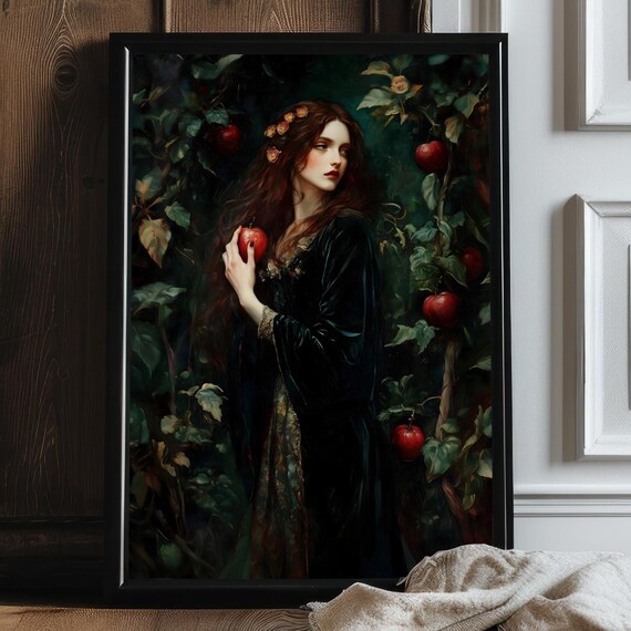Persephone With Apples Wall Art Dark Academia Print Moody Victorian Wall Art Cottagecore Greek Goddess Greek Mythology Art Floral