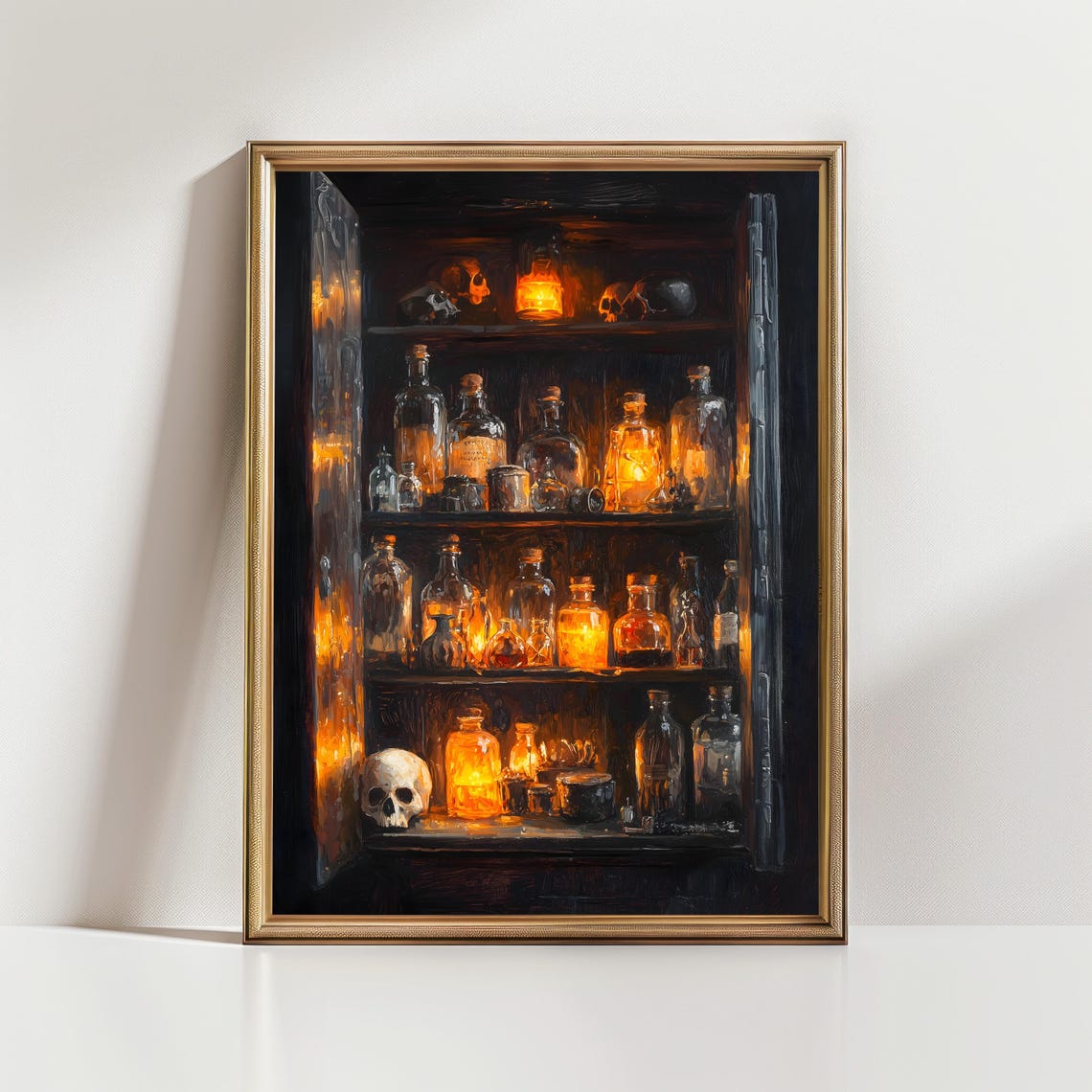 Witch Apothecary Cabinet Glowing Potion Bottles Skulls Dark Art Poster - Image 2