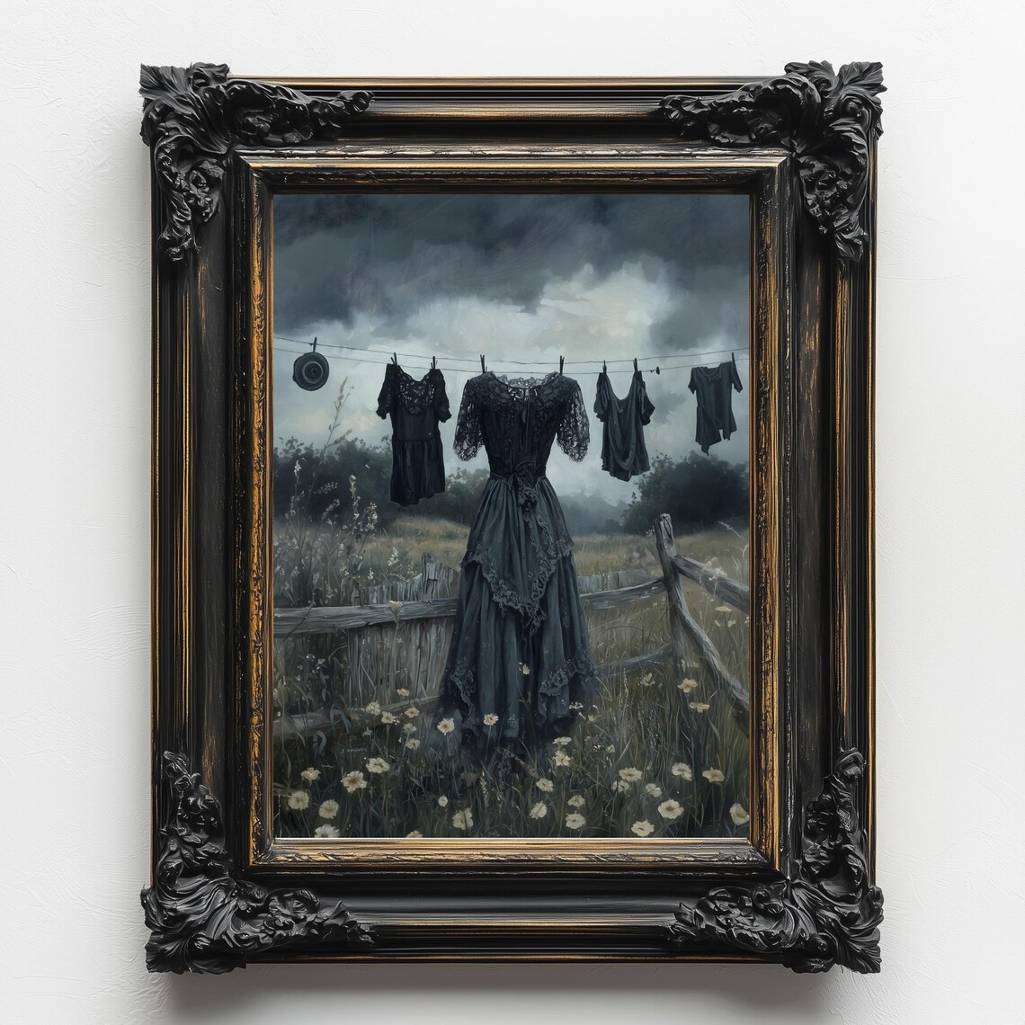 Laundry On A Line, Gothic Victorian Laundry Room Art - Image 2