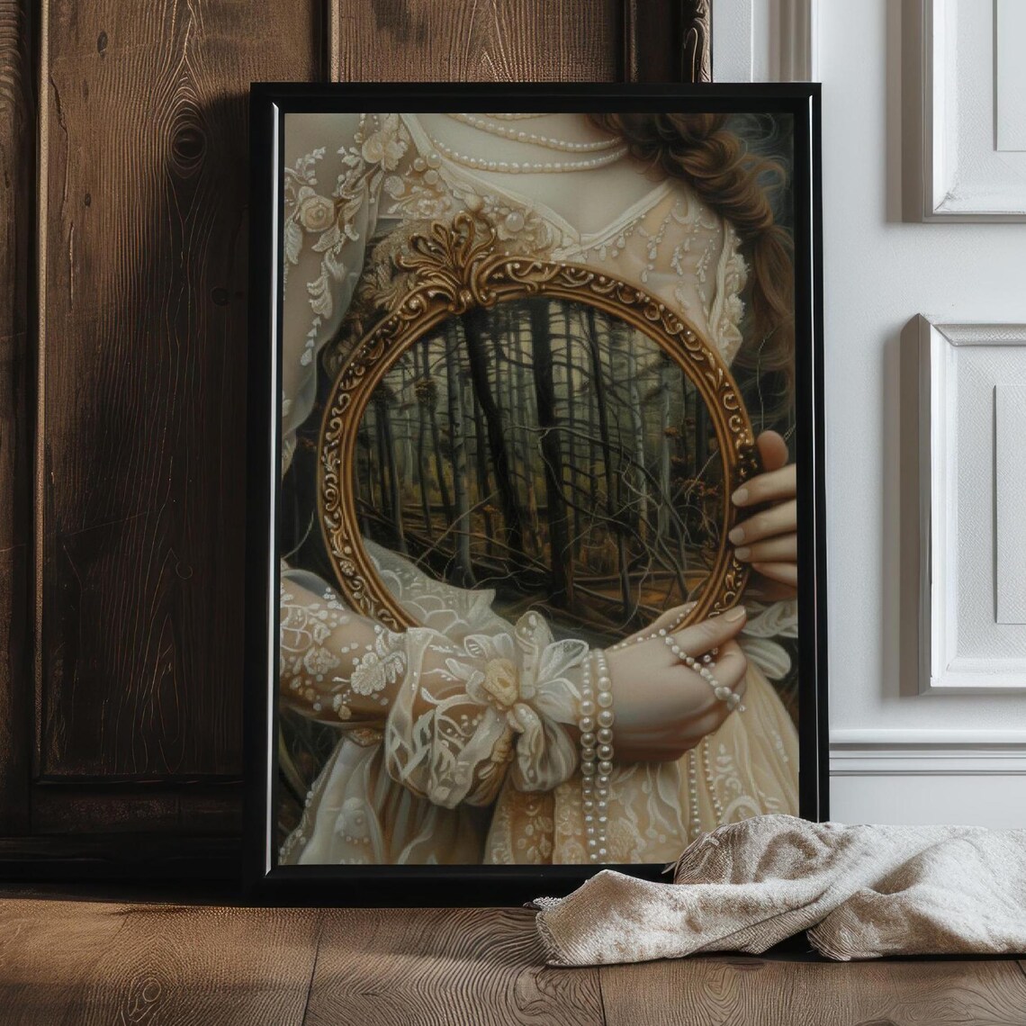 Mirror Victorian Woman Art Print, Antique Portrait