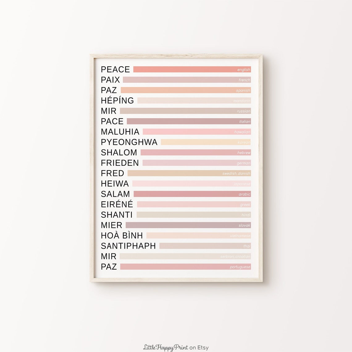 Peace in Many Languages Multicolor Bar Chart Word Art Poster