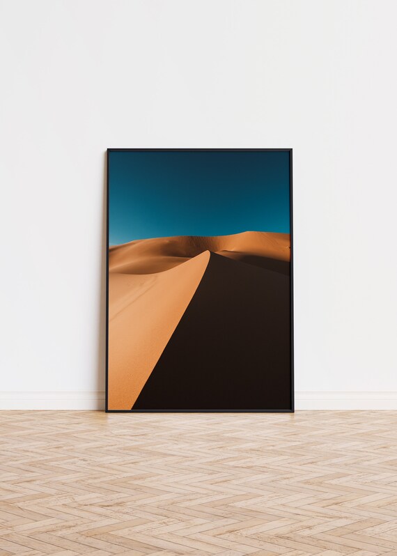 Desert Sand Dunes Minimalist Photography Poster Under Teal Sky