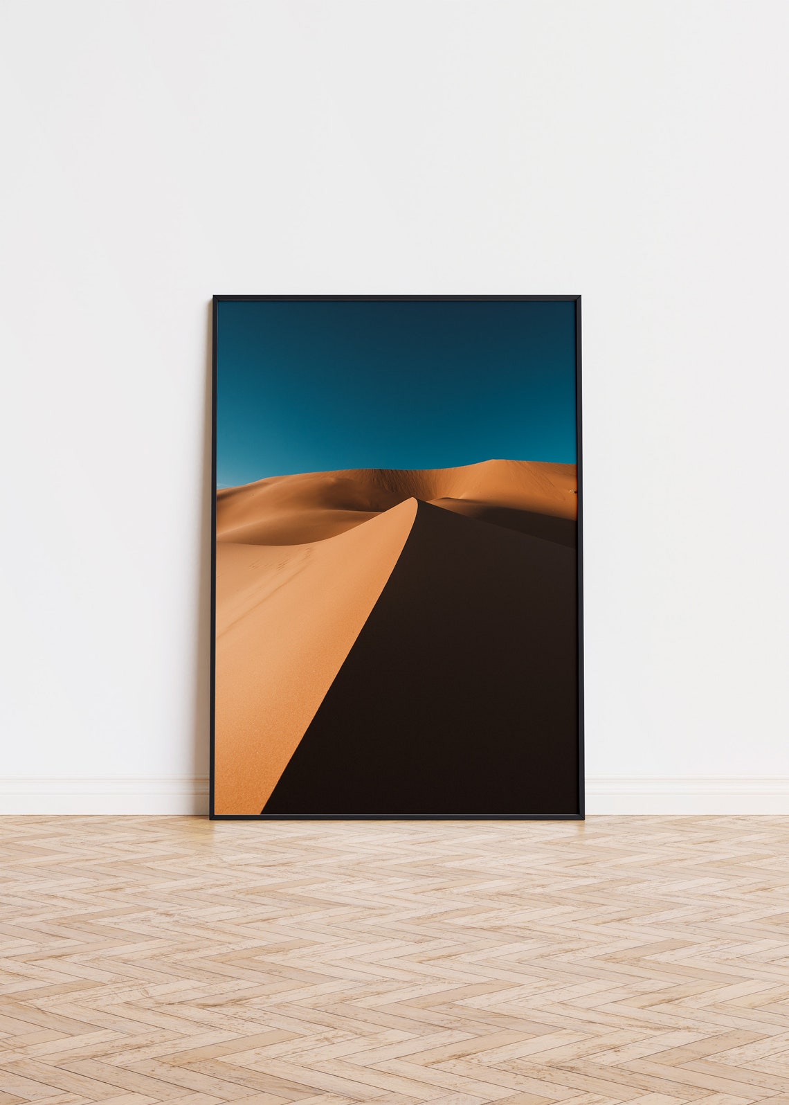 Desert Sand Dunes Minimalist Photography Poster Under Teal Sky