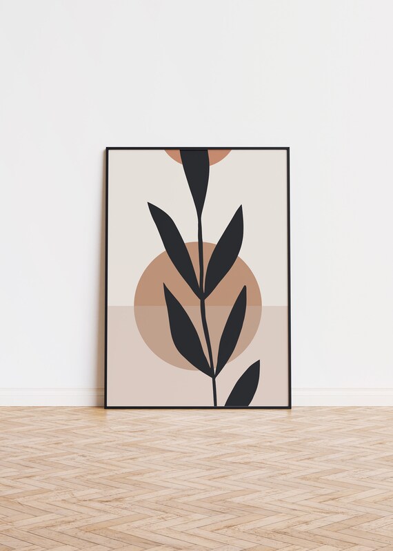 Beige Botanical Leaf Branch Minimalist Boho Abstract Neutral Poster