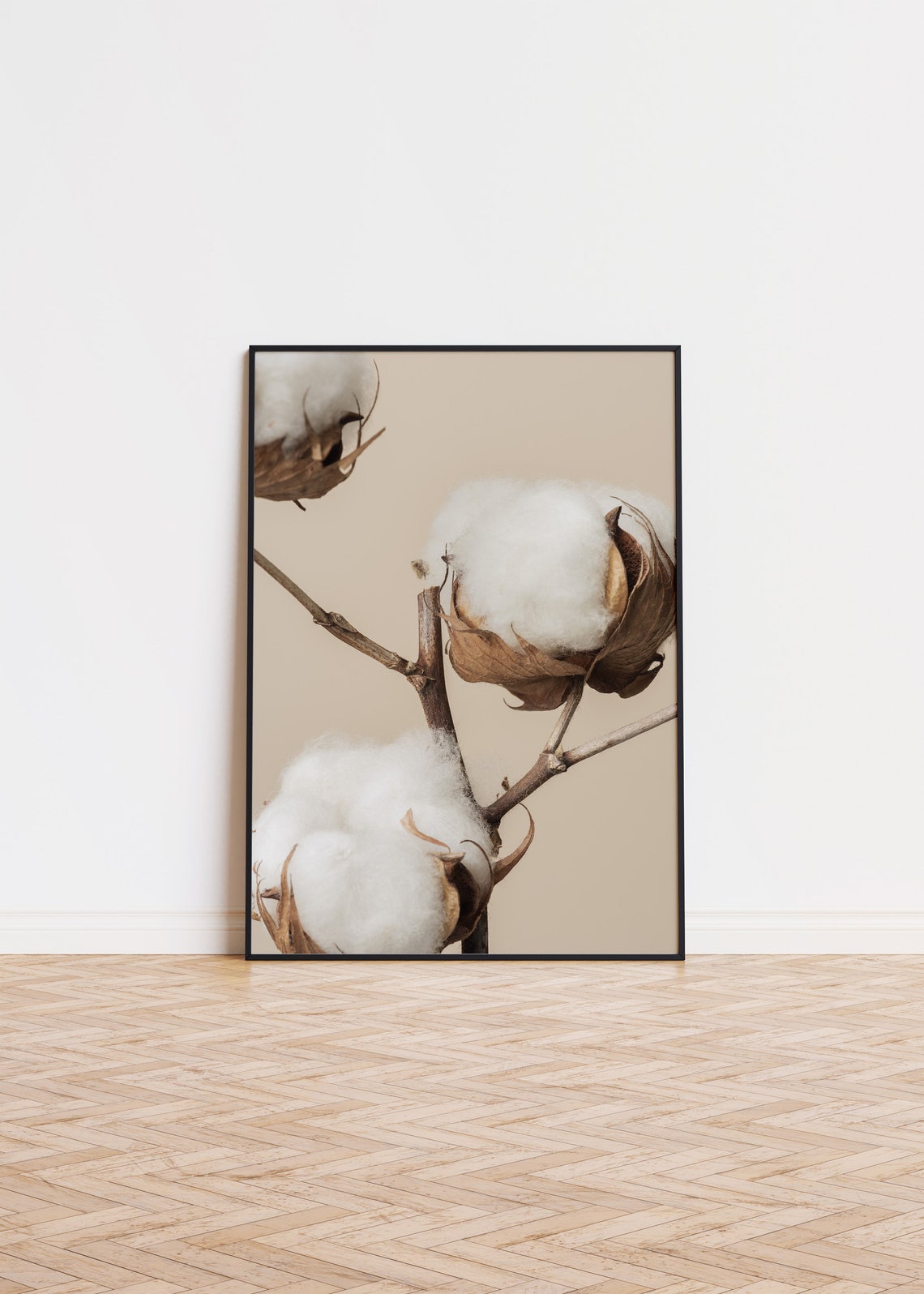 White Cotton Stems Minimalist Botanical Photography Art Poster