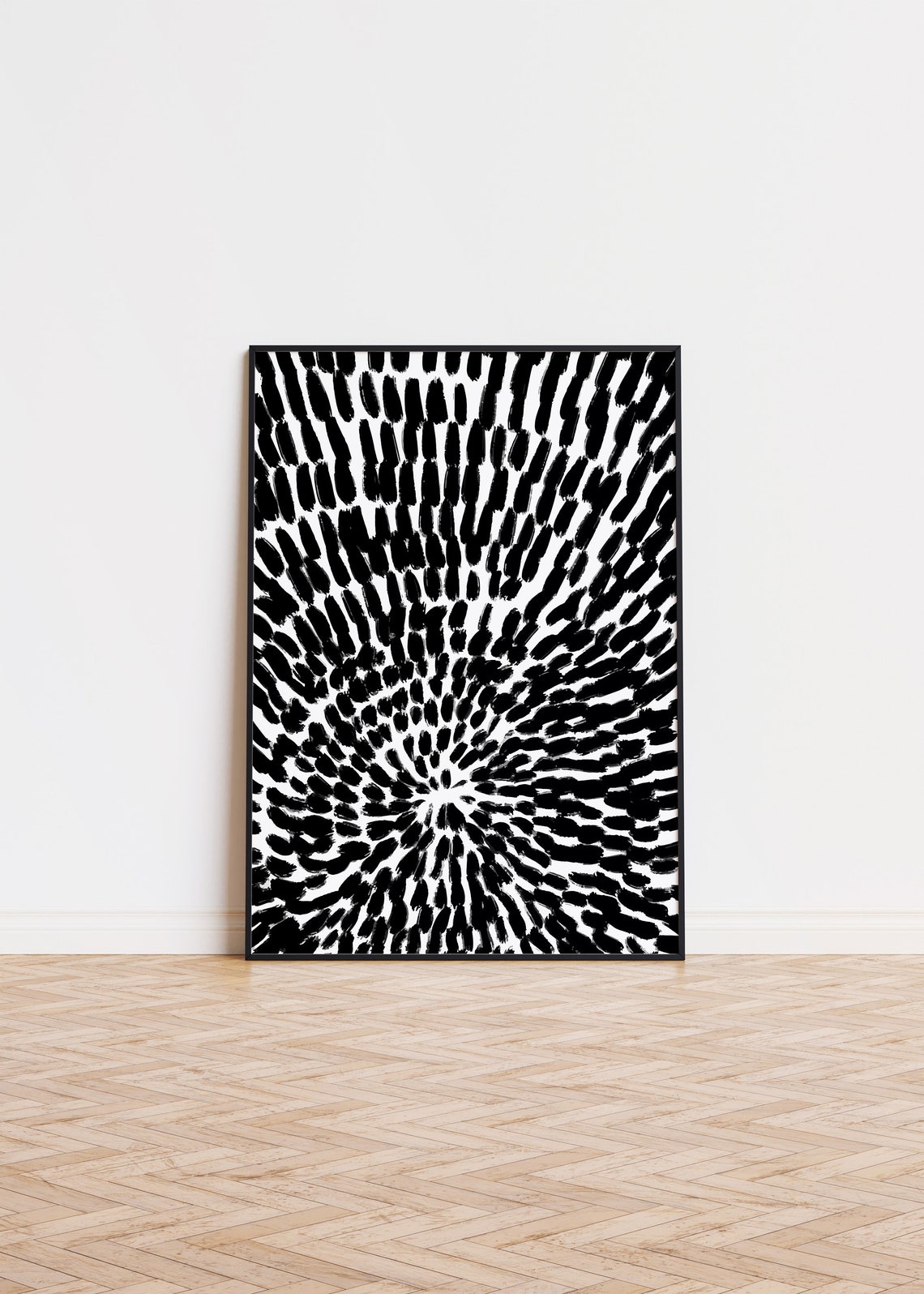 Black and White Abstract Radial Brushstroke Pattern Modern Poster