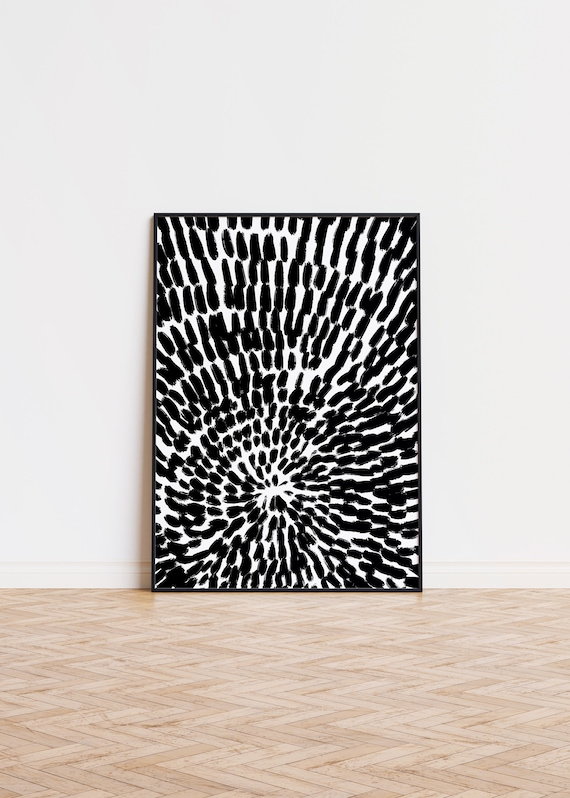 Black and White Abstract Radial Brushstroke Pattern Modern Poster