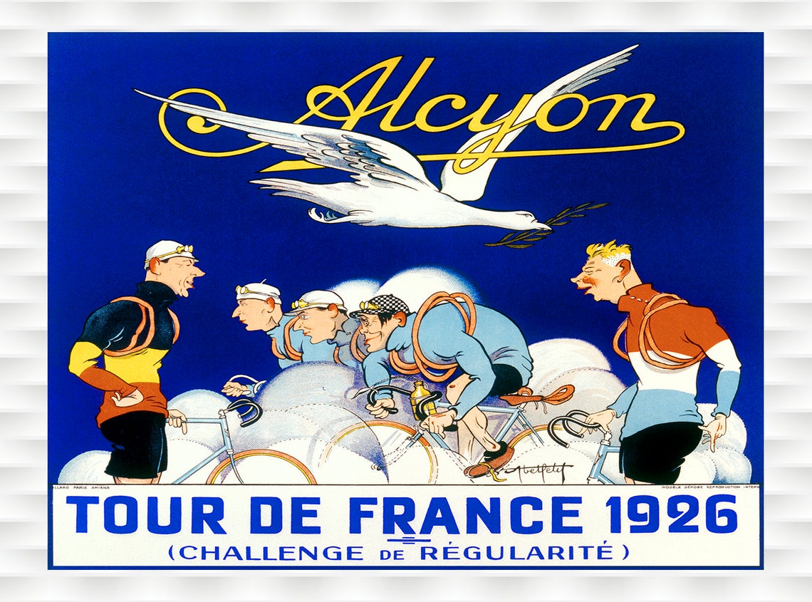 Alcyon Tour De France 1926 Cartoon Cyclists Racing Bicycle Poster