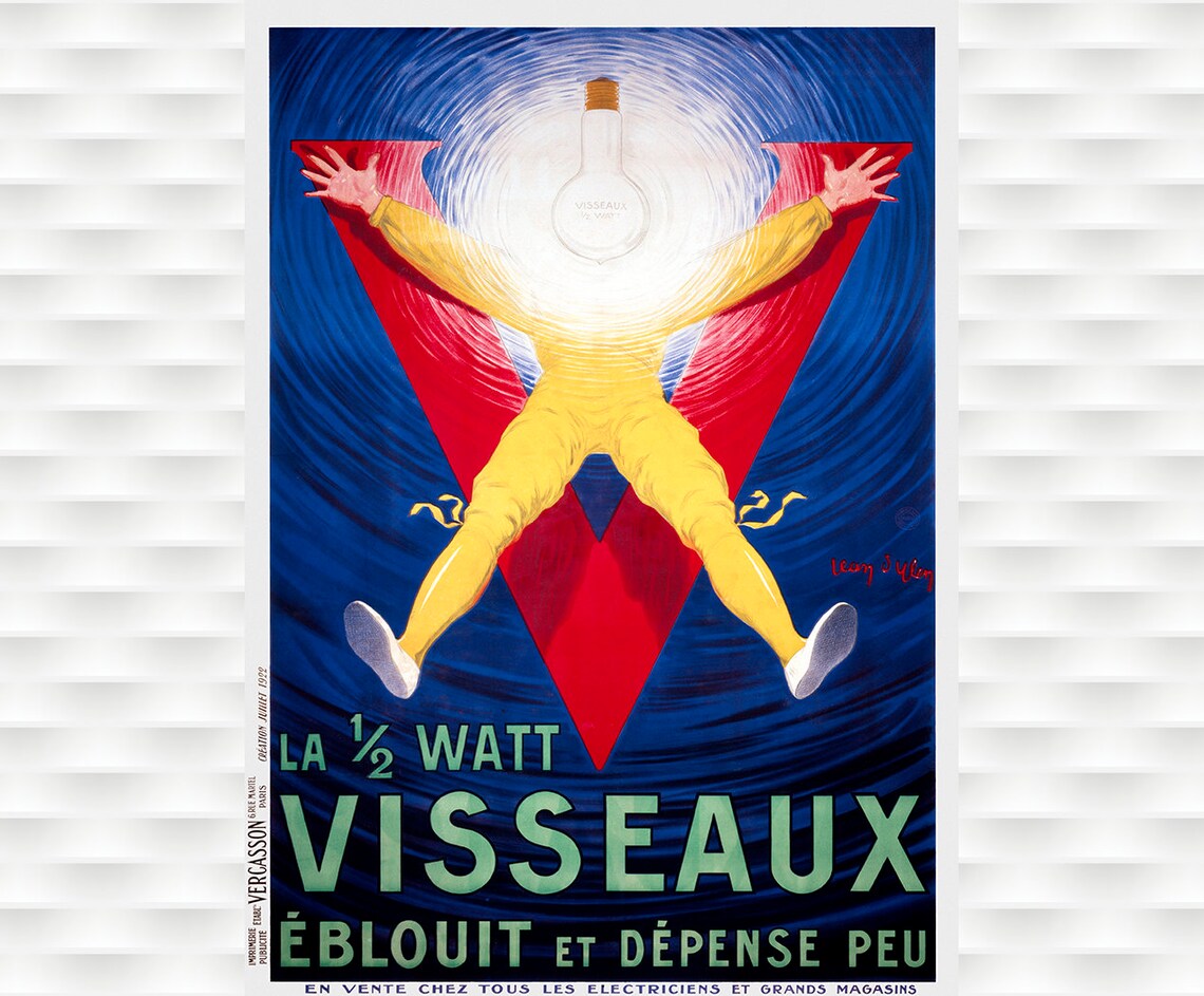 Visseaux French Lightbulb Half Watt Radiant Vintage Advertising Poster