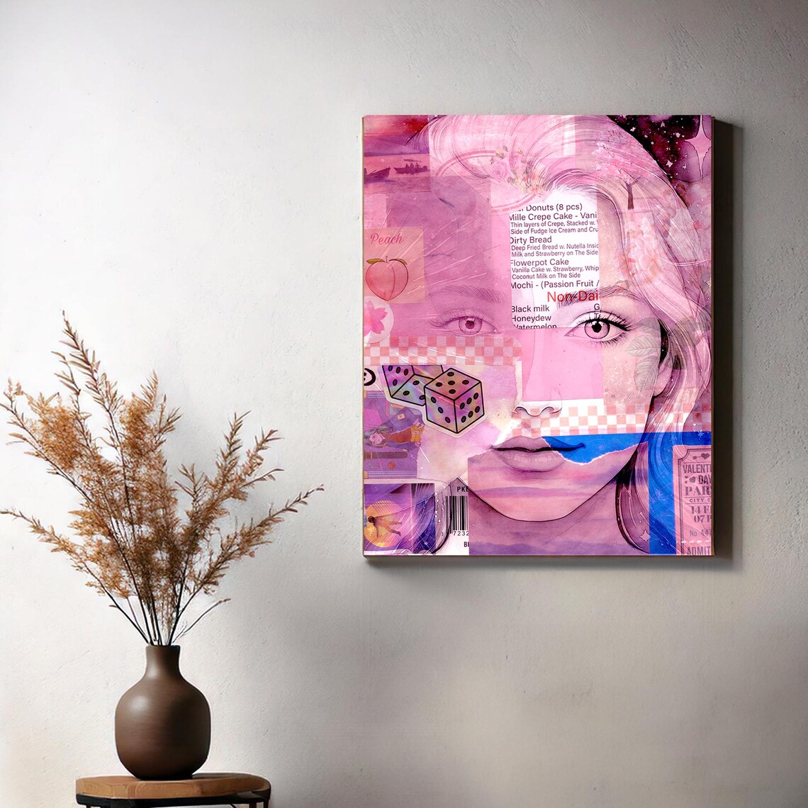 Surreal Pink Mixed Media Woman Portrait Collage Art Wall Poster - Image 3
