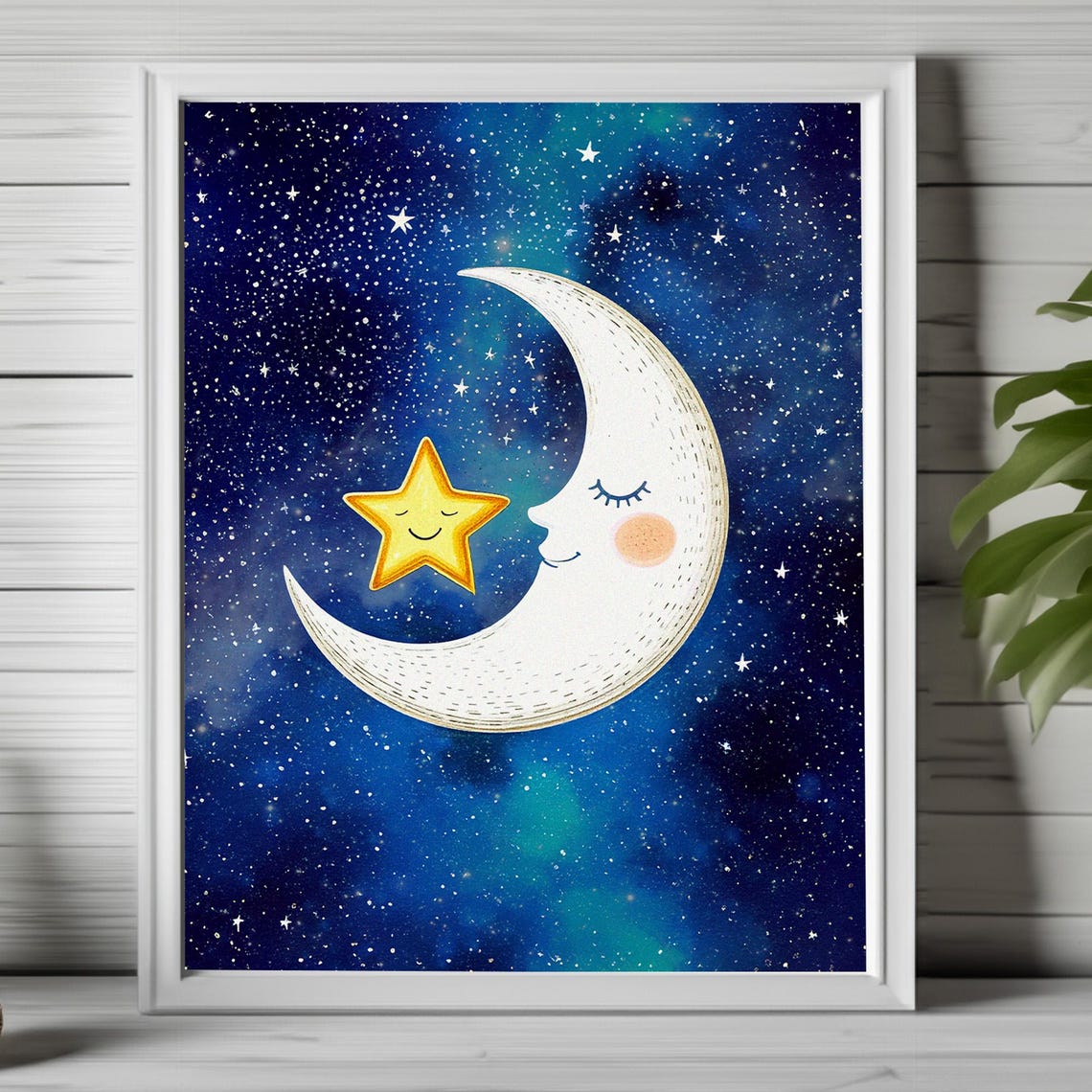 Whimsical Moon Art Celestial Wall Decor Cosmic Nursery Print Face Poster And Star 263