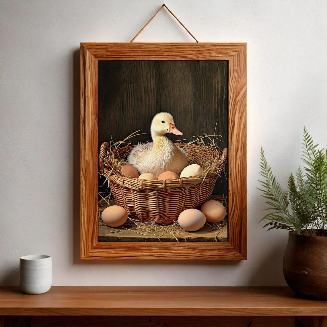 Fluffy Yellow Duckling in Wicker Basket Rustic Farmhouse Poster - Image 3
