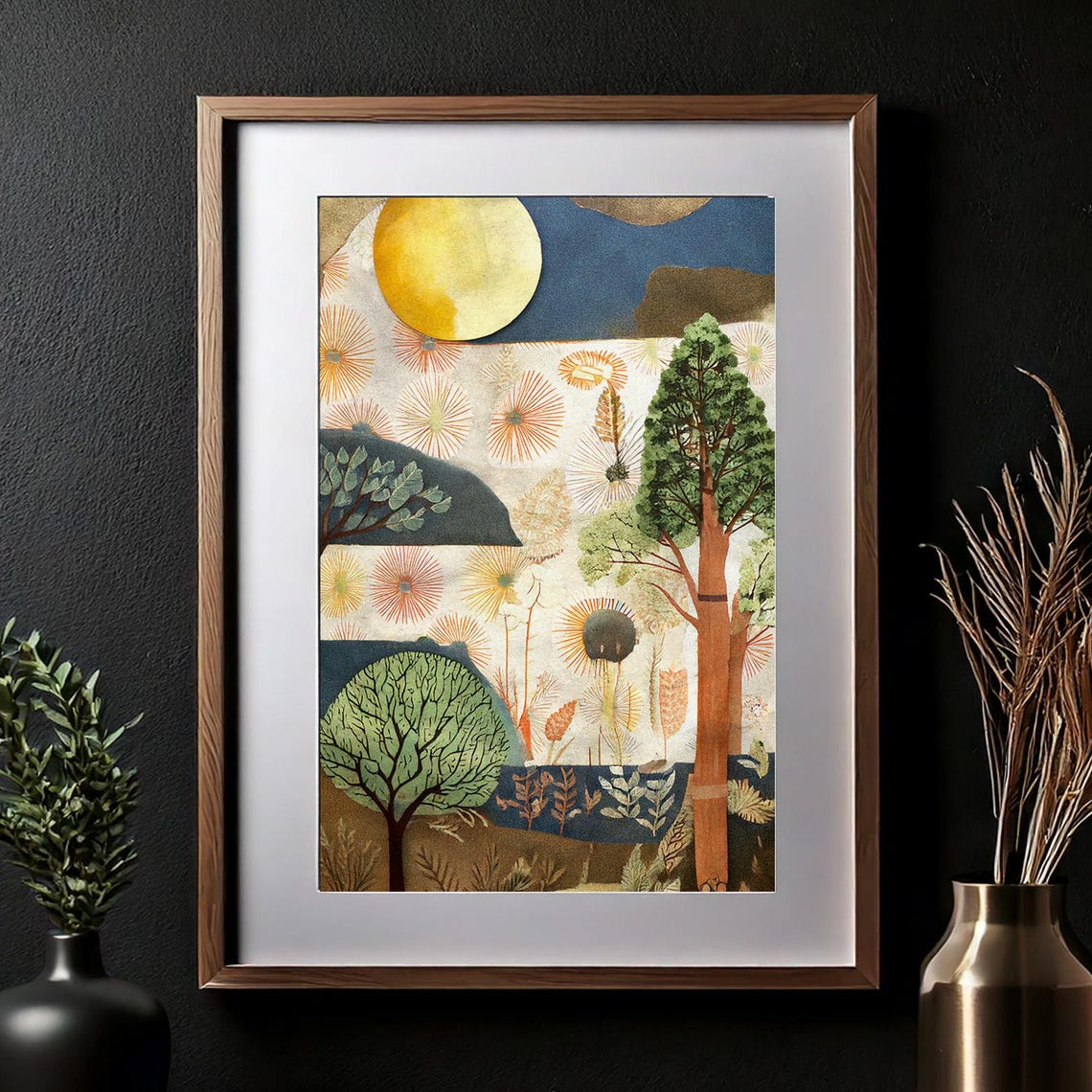 Surreal Moonlit Forest Paper Cut Style Mixed Media Nature Art Poster - Image 3