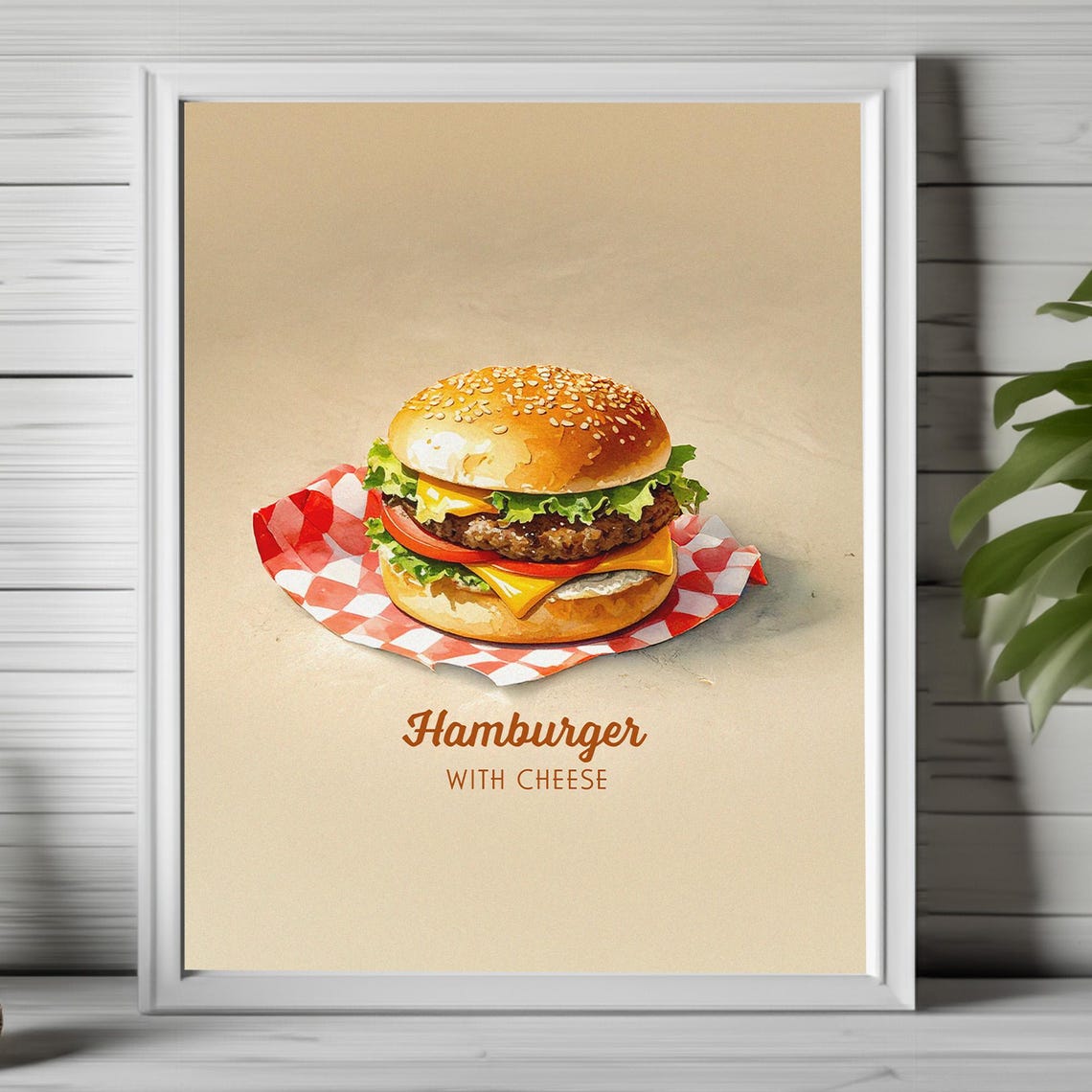 Retro Cheeseburger with Cheese Watercolor Diner Kitchen Poster