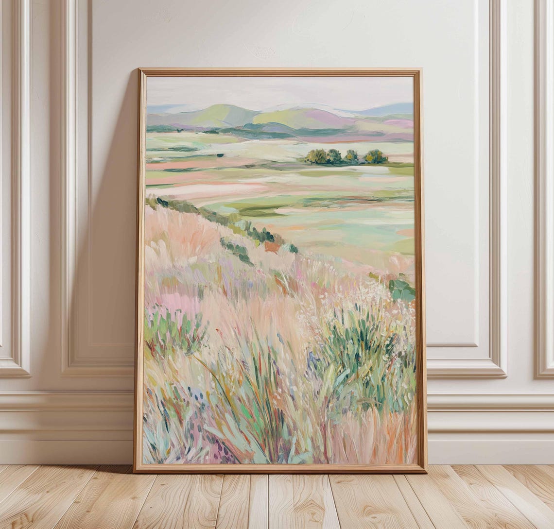 Soft Pastel Meadow Countryside Wildflower Field Landscape Wall Art