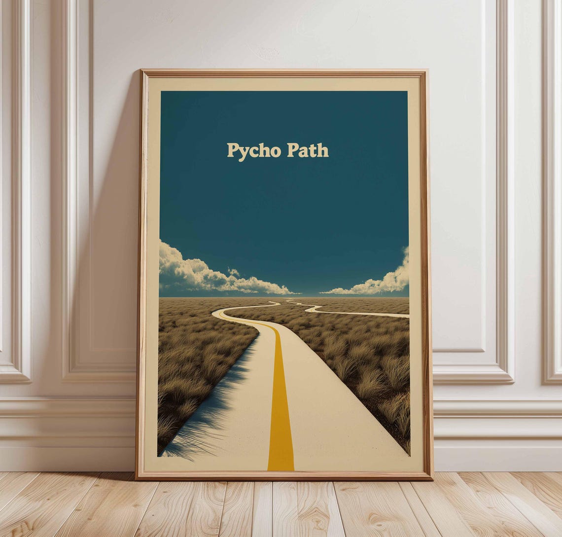 Psycho Path Surreal Road Poster with Winding Road Through Grassland