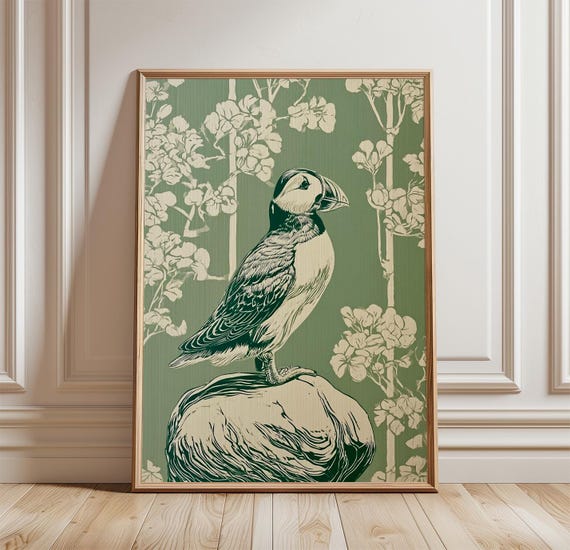 Puffin Bird, Coastal Wildlife Nature Print
