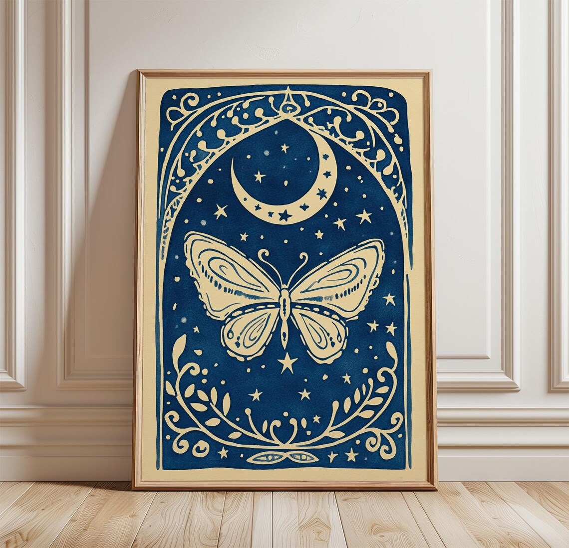 Butterfly Moon - Vintage Moth Illustration, Celestial Decor