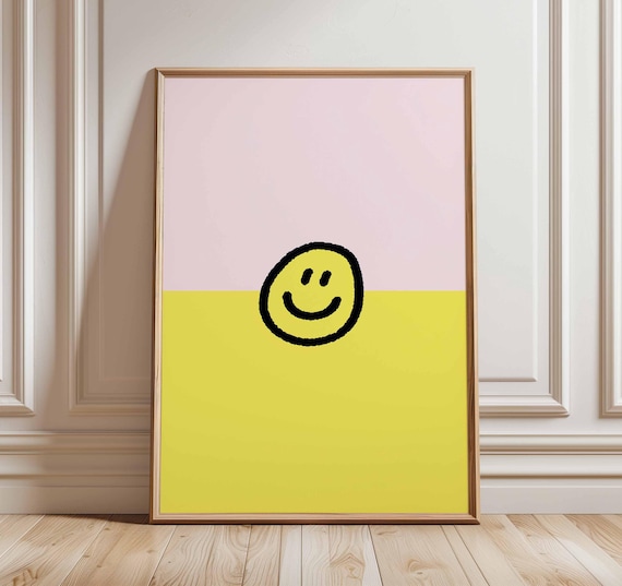 Smiley Face Minimalist Pop Art Yellow Pink Abstract Happy Poster