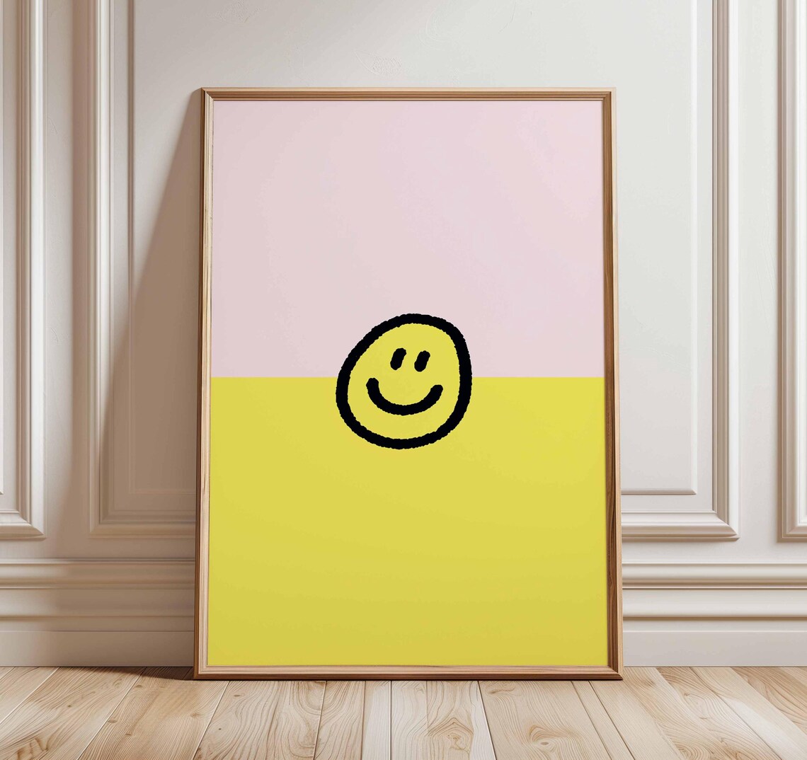 Smiley Face Minimalist Pop Art Yellow Pink Abstract Happy Poster