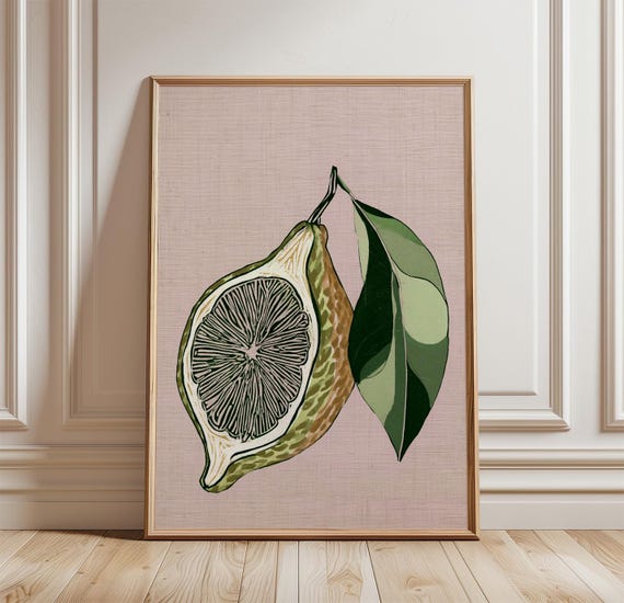 Lemon Fruit Poster, Minimalist Botanical Kitchen Decor