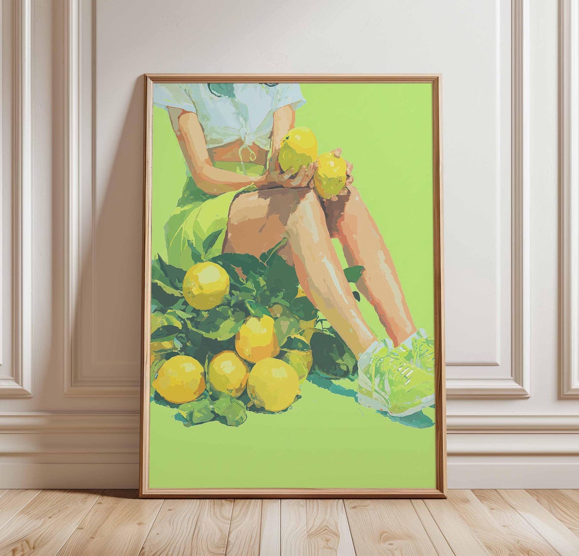 Lemon Girl Vibrant Summer Citrus Fruit Lime Green Kitchen Wall Art