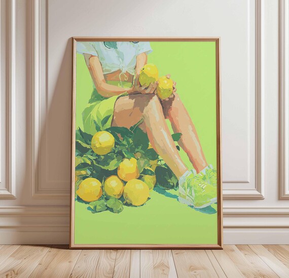 Lemon Girl Vibrant Summer Citrus Fruit Lime Green Kitchen Wall Art