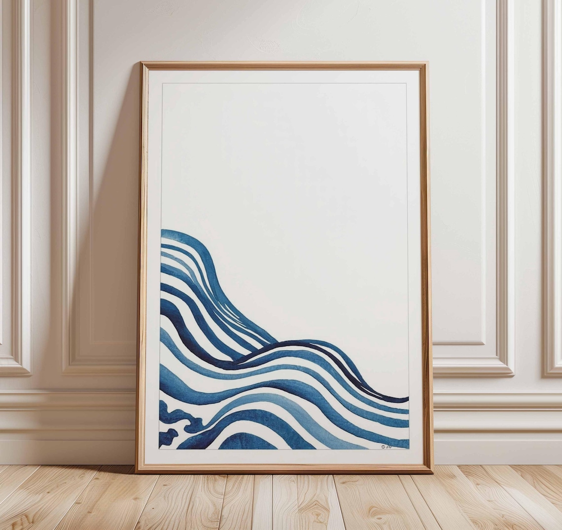 Blue Wave Abstract Poster, Modern Ocean Wall Art