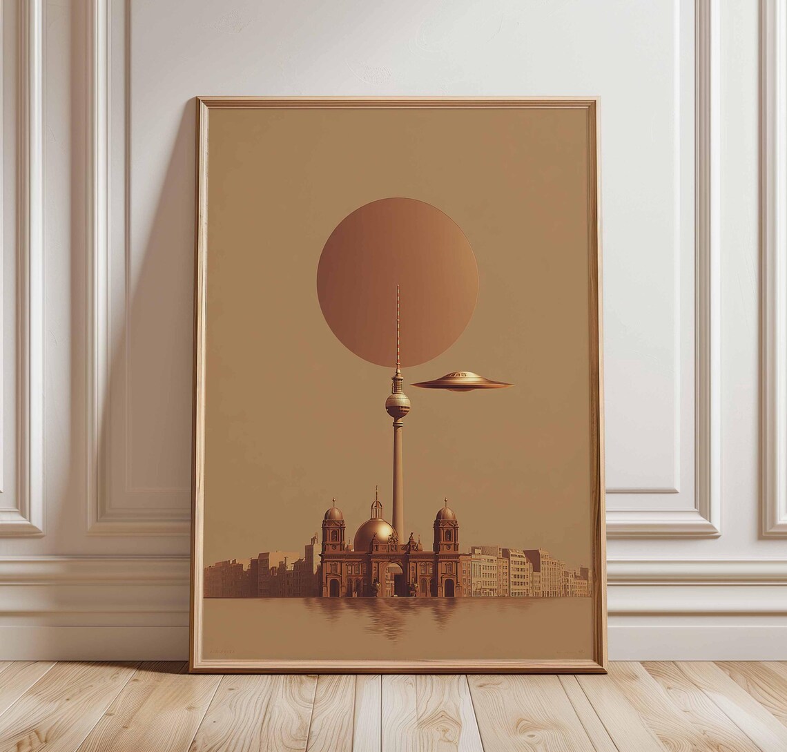 Berlin UFO Futuristic Sci Fi Surreal City Minimalist Artwork Poster