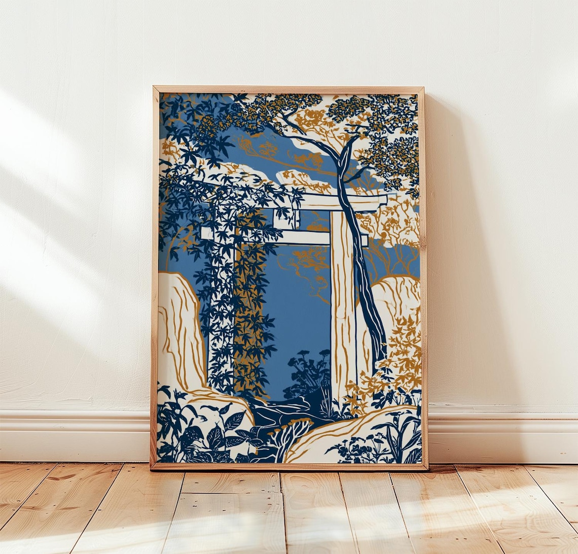 Blue Torii Gate, Ochre Forest Poster