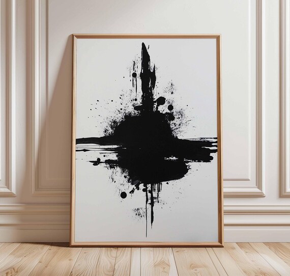 Abstract Black Ink Art Poster Bold Brushstroke Print Modern Expressionist Wall Minimalist Splash Design Contemporary Decor