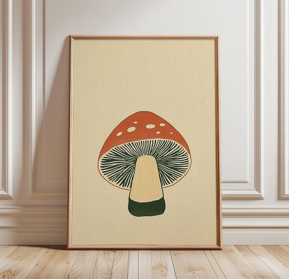 Mushroom Poster Minimal Botanical Wall Art Nature Print Forest Decor Vintage Style Illustration Rustic Kitchen