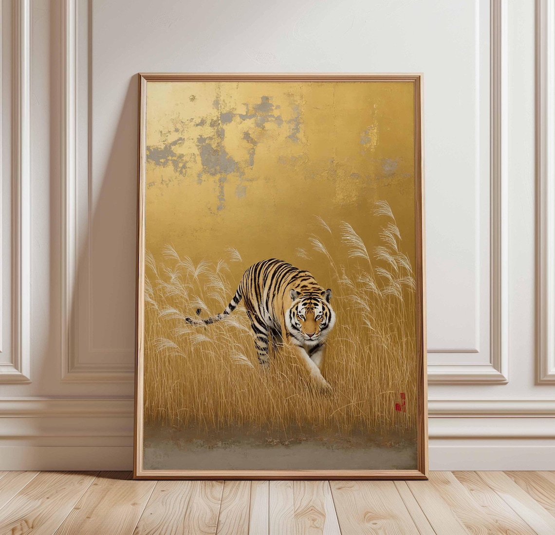 Japanese Tiger Gold Foil Art Print, Zen Wildlife Decor