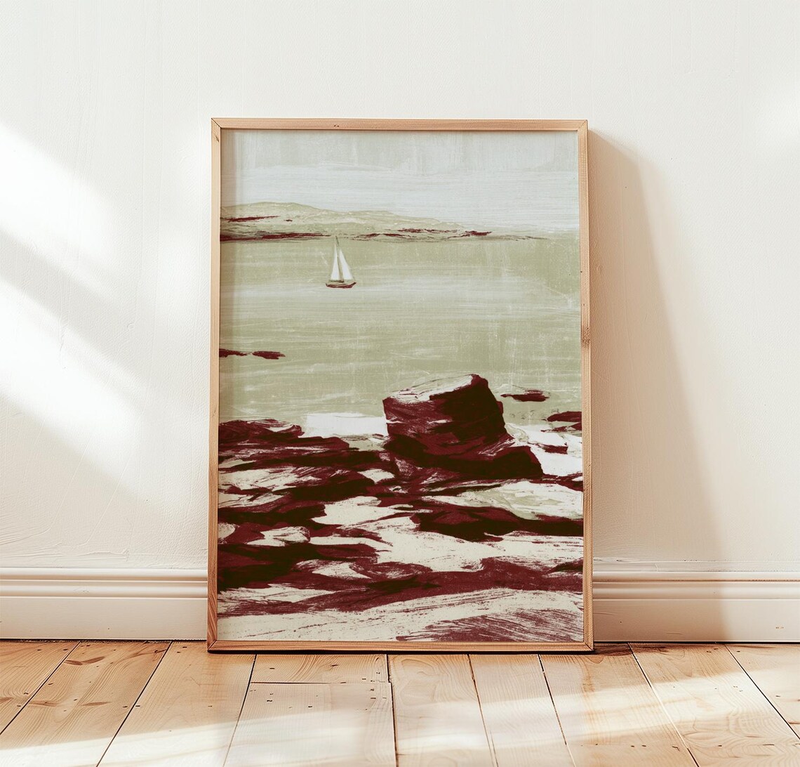 Coastal Seascape, Minimal Beach Art Print