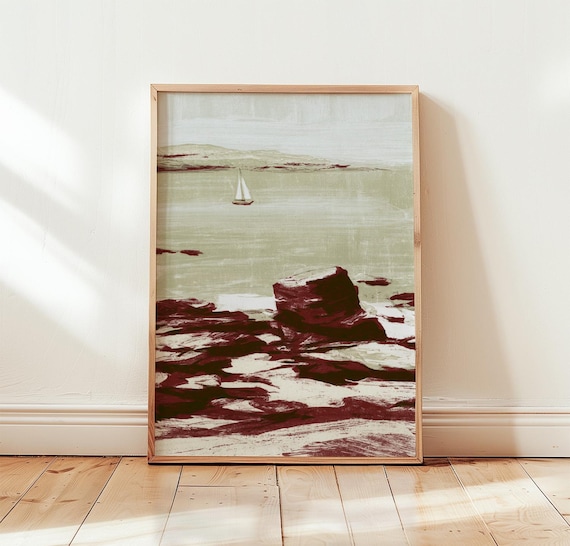 Coastal Seascape, Minimal Beach Art Print