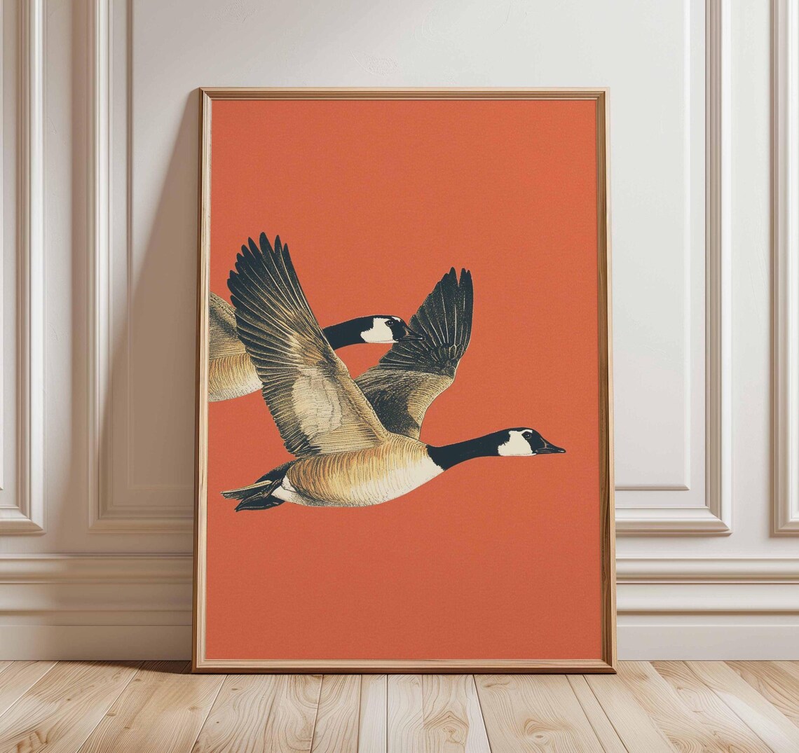 Canada Geese Vintage Poster, Rustic Bird Art Print