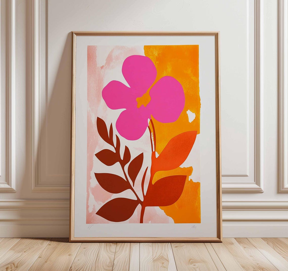 Bold Pink Flower Modern Botanical Abstract Colorful Art Print