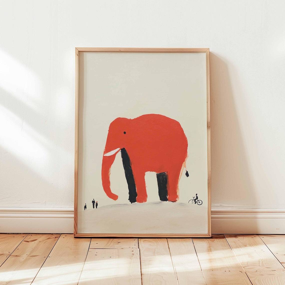 Minimalist Red Elephant Poster, Quirky Modern Illustration