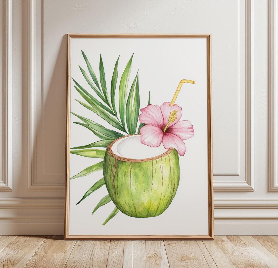 Coconut Drink Poster, Tropical Botanical Illustration