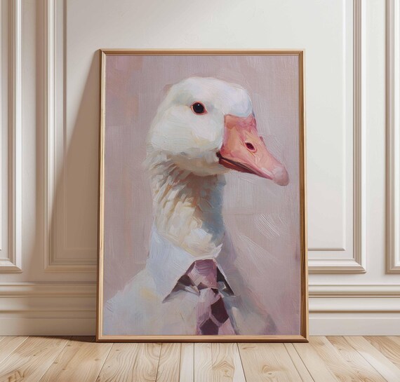 Whimsical Goose In Suit Tie Oil Painting Funny Animal Office Poster