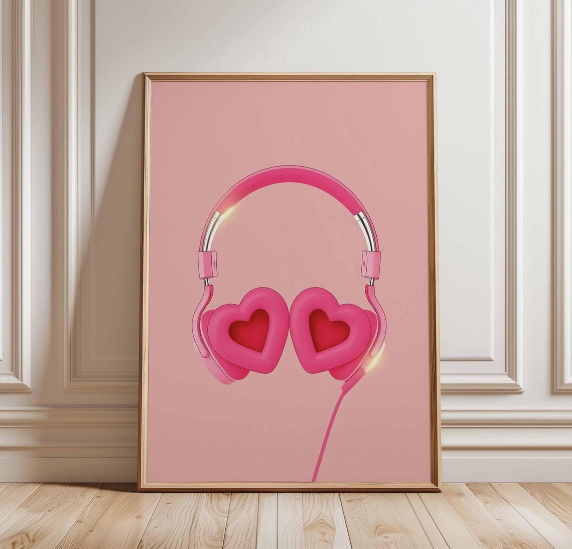 Pink Heart Shaped Headphones Cute Y2K Music Lover Girl Room Poster