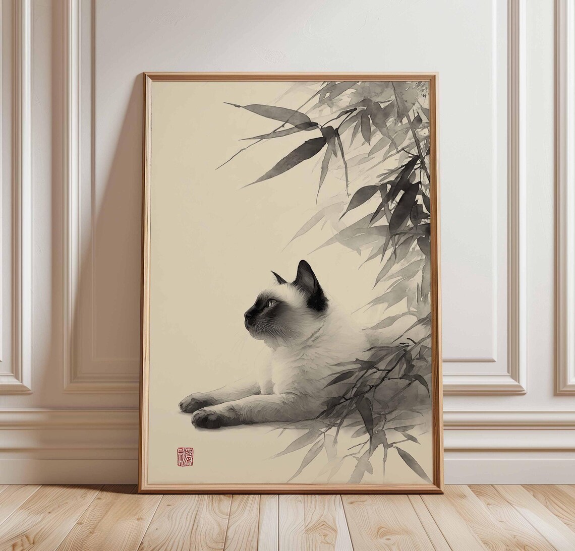 Siamese Cat Japanese Zen Art Print, Minimalist
