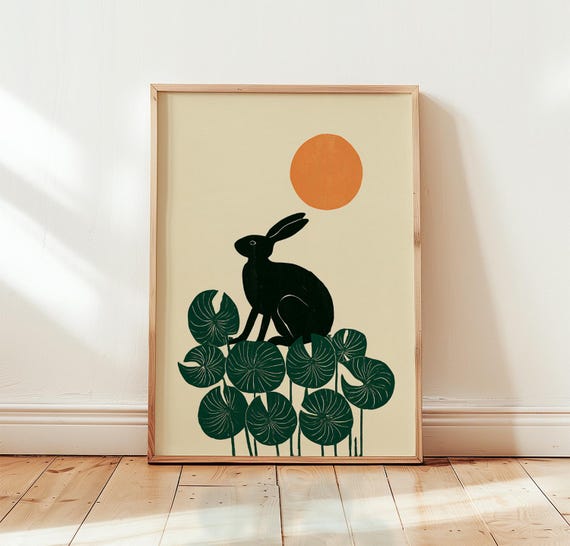 Hare Nature Poster, Folk Animal Art Print