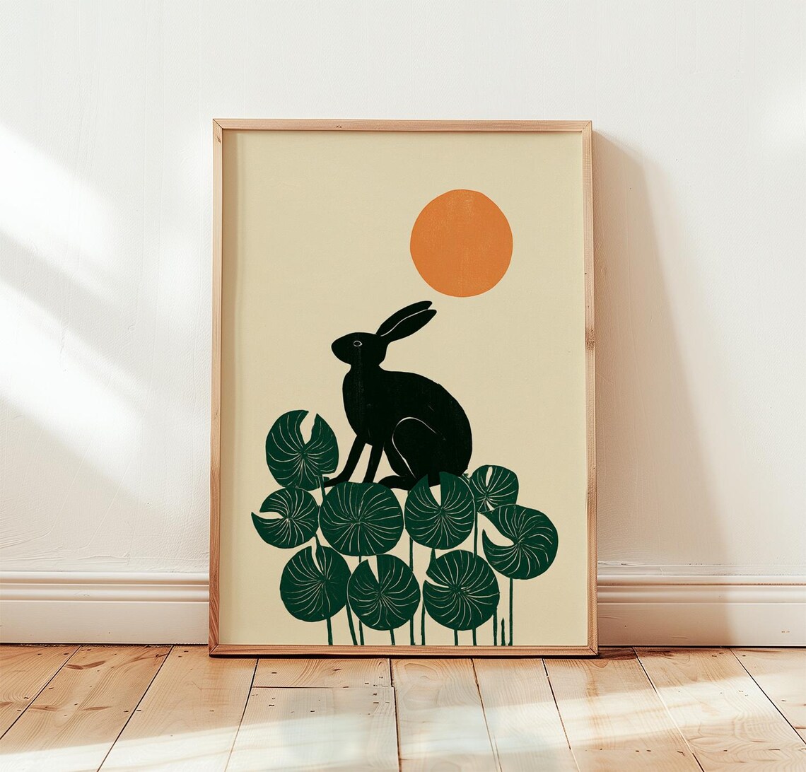 Hare Nature Poster, Folk Animal Art Print