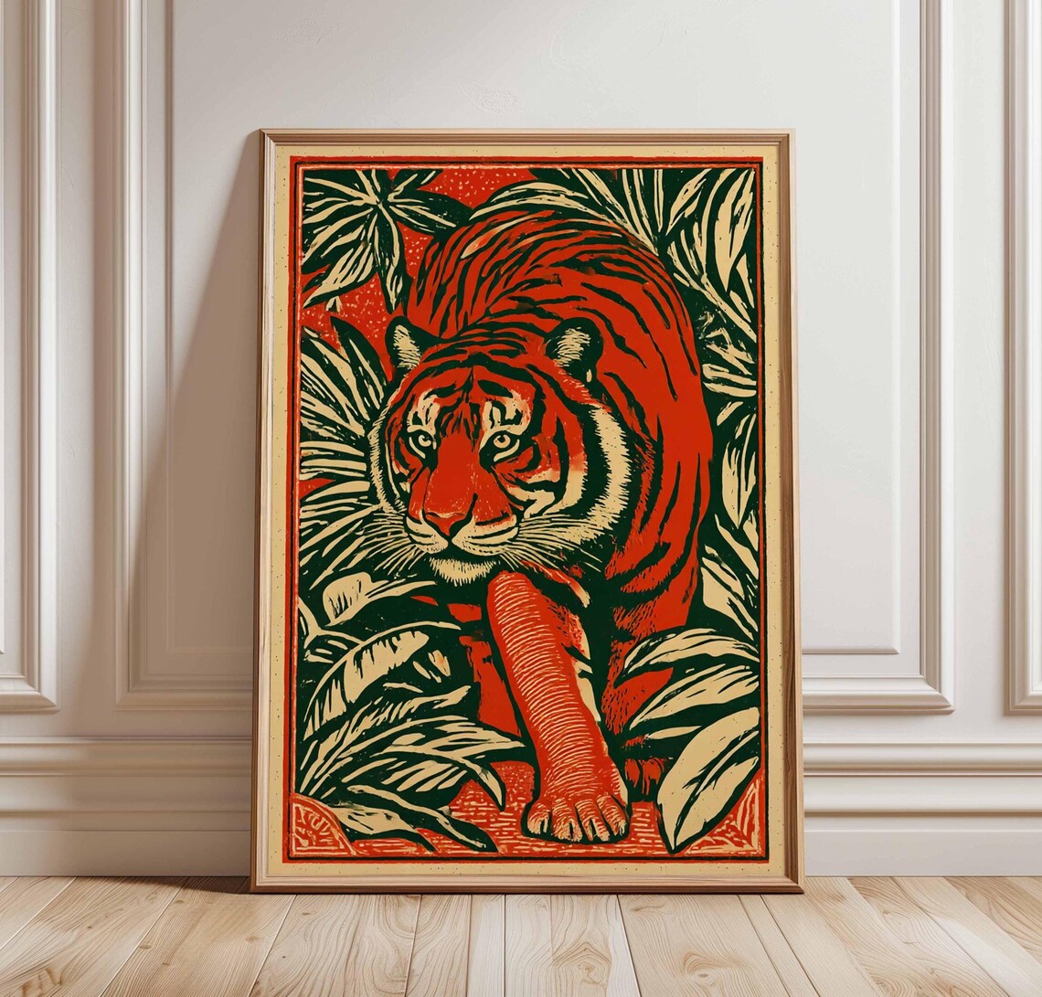 Tiger Jungle Bold Linocut Animal Art Print