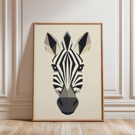 Zebra Poster Minimal Animal Wall Art Modern Geometric Illustration