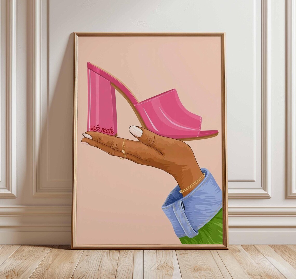 Sole Mate Pink High Heel Mule Pop Art Fashion Shoe Poster Illustration